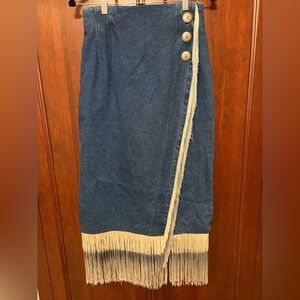 Vintage Midi Apache Denim Jean Skirt Ombre Fringe NWT Wanted Brand